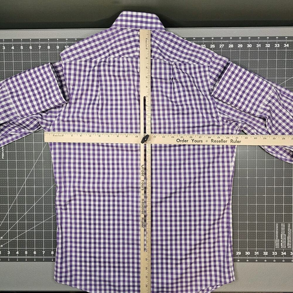 Charles Tyrwhitt Dress Shirt 15/33 Purple Gingham Check Plaid French Cuff Work - Picture 9 of 11